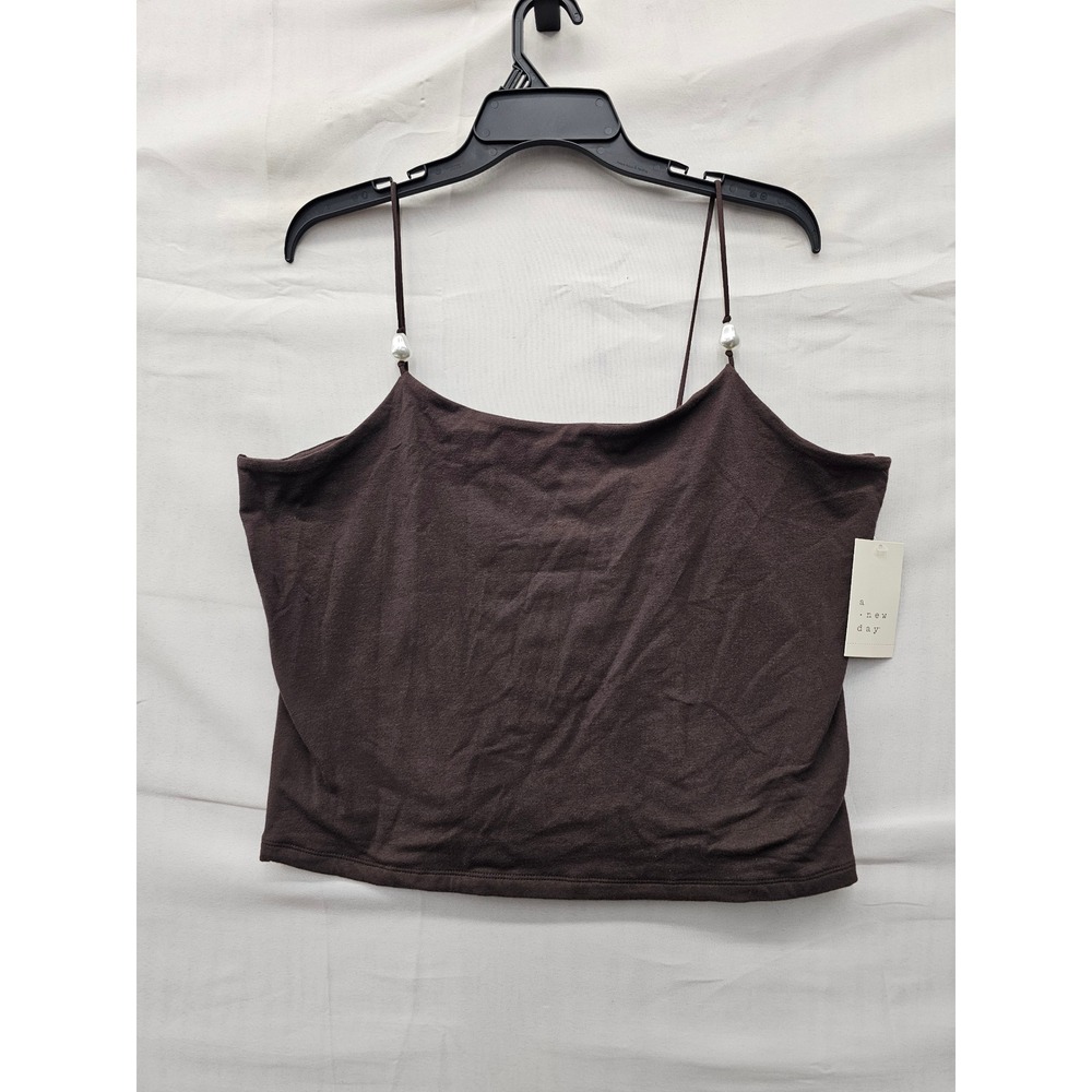 A New Day Womens Cami Tank Top Brown Cotton Blend Casual Size XL